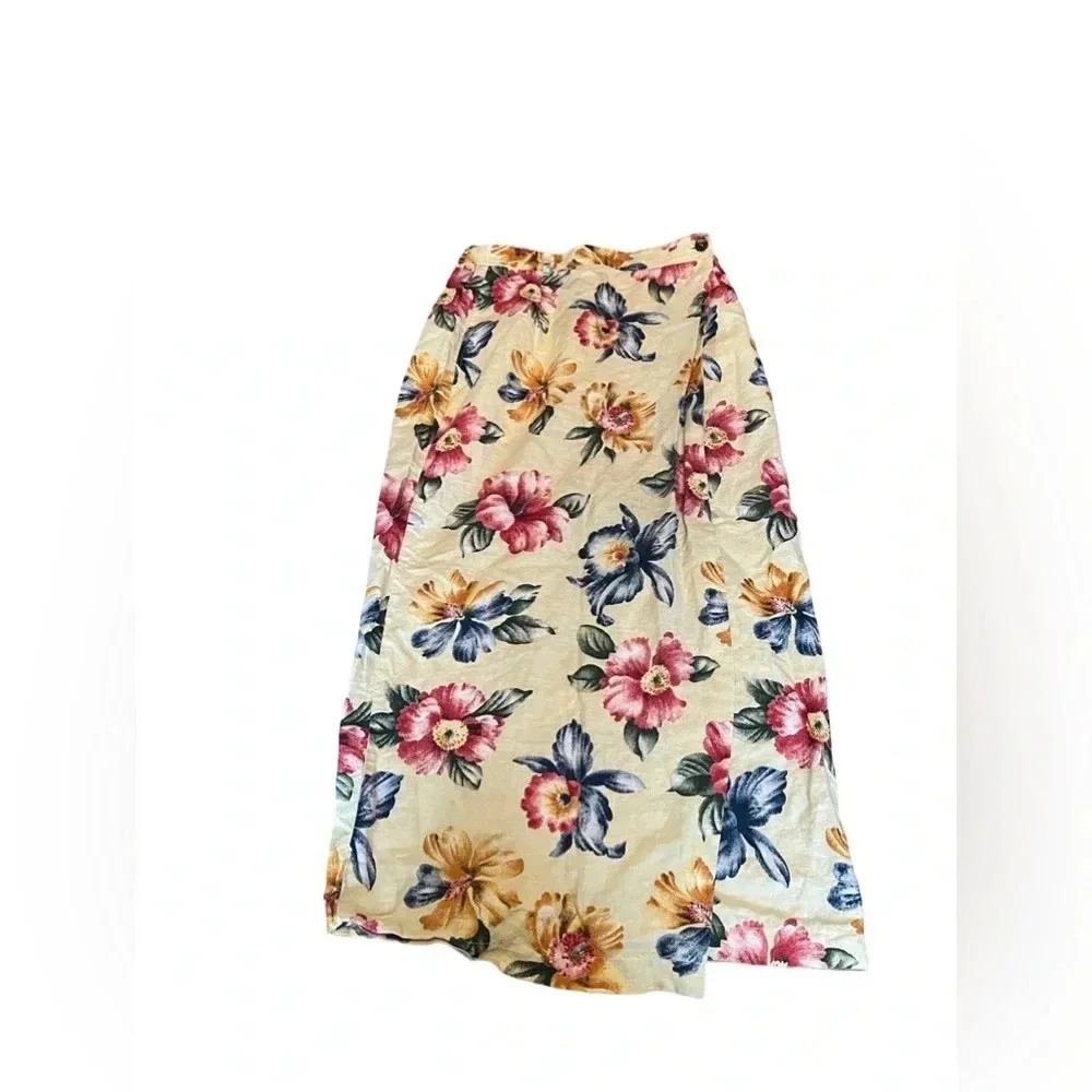 Vintage Eagle River Traders Linen Tropical Floral Wrap Skirt 10 Boho Fairycore